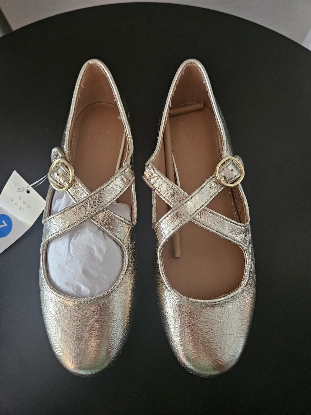 ✨ NWT A New Day Tasmin Metallic Gold Crisscross Mary Jane Flats ✨ Womans Size 7